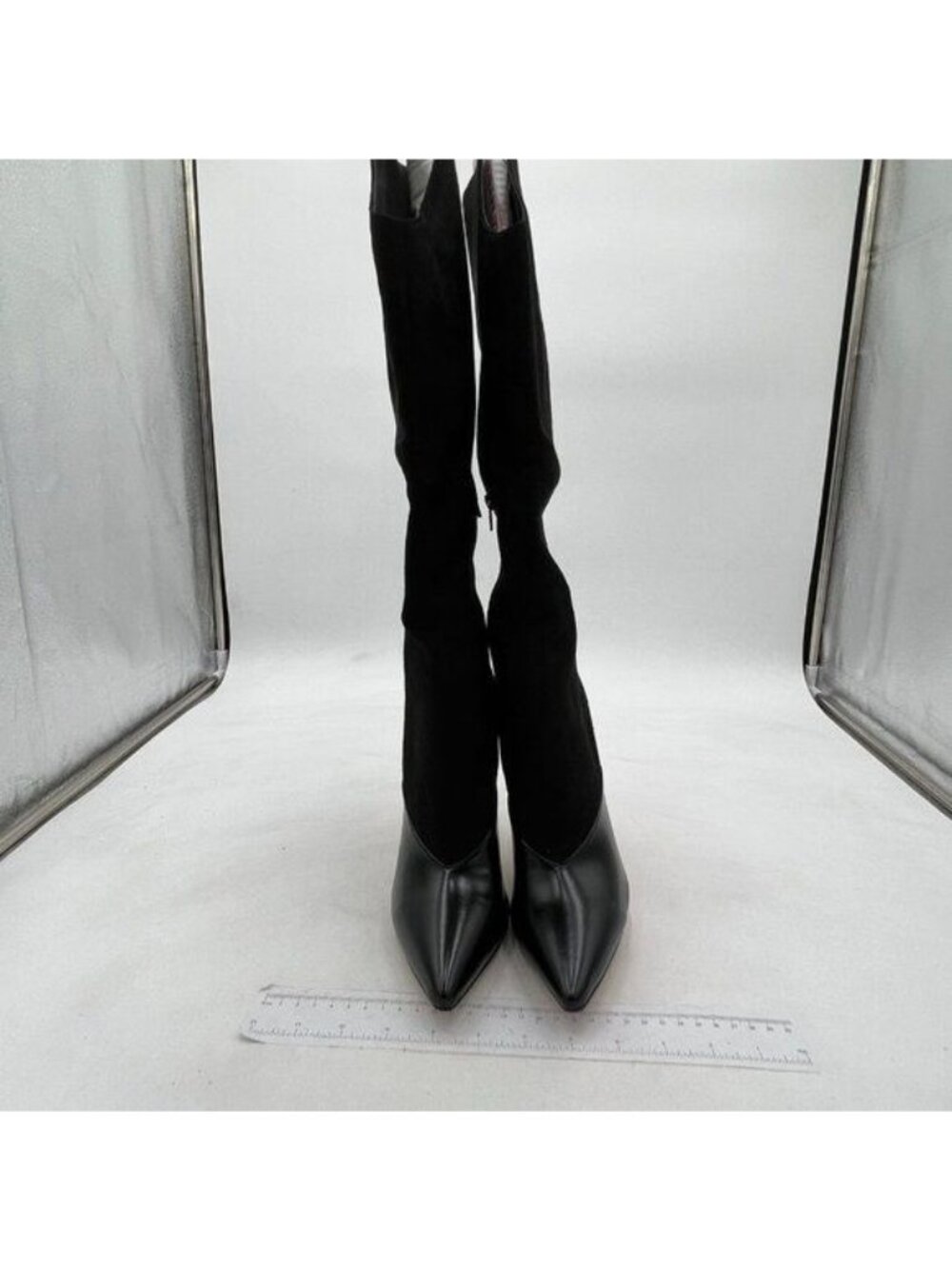 Black Women's Sexy Knee High Boots Fine Pointed Toe Stiletto Heel Boots Zipper
